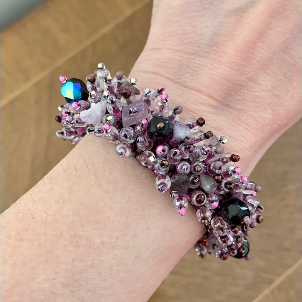 Stylish Boho Crocheted Purple Bead Bracelet